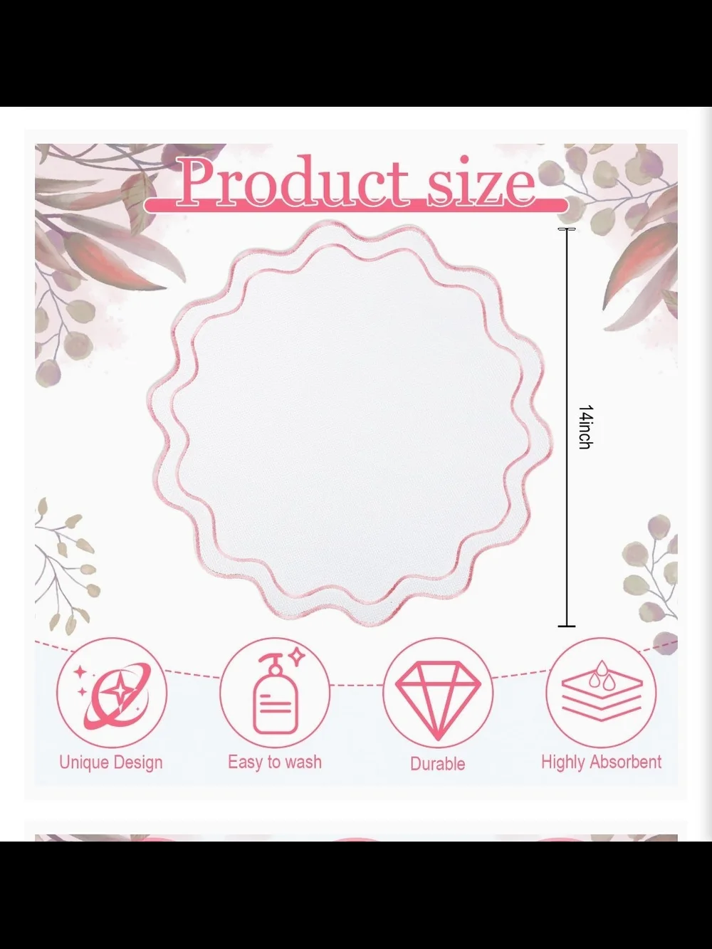 Scalloped Edge Pink Accent Round Placemats - Set of 12